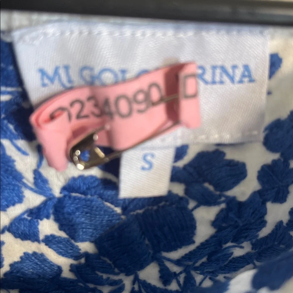 Mi Golondrina Blue & White Embroidered Mexican Women's Blouse - Picture 6 of 9